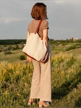 Canvas Tote Bag with Leather Details